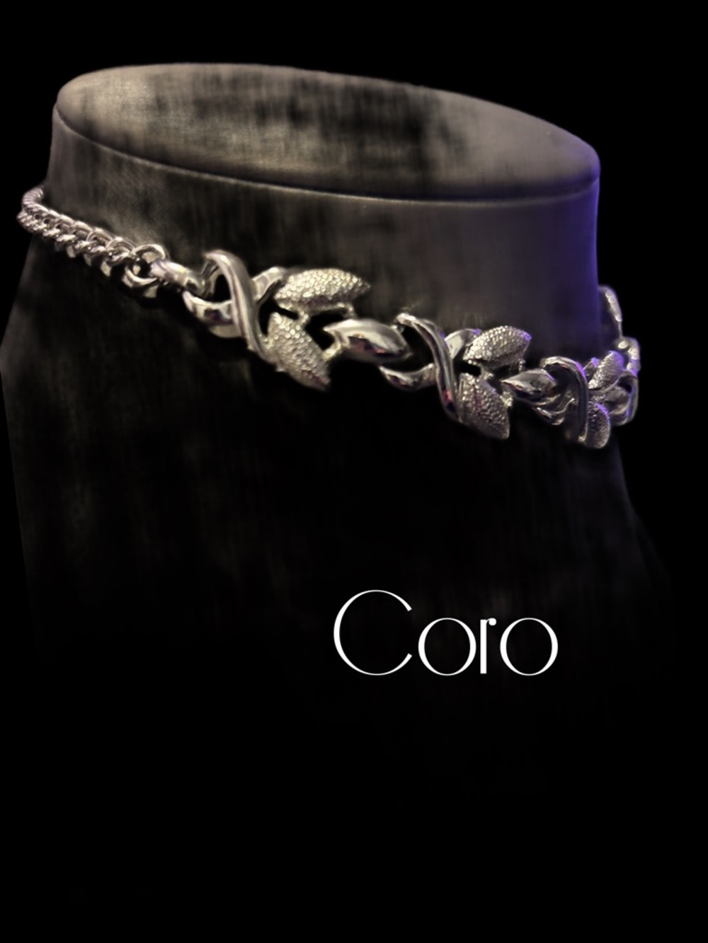 Vintage Hallmarked Coro Silver Leaf Collar Necklace 17” total